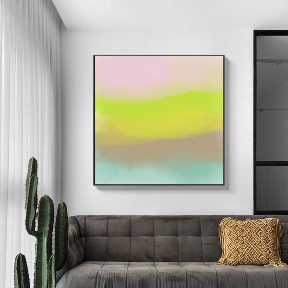 Wall Art 90cmx90cm Colorful Watercolor Black Frame Canvas - Home & Garden > Wall Art