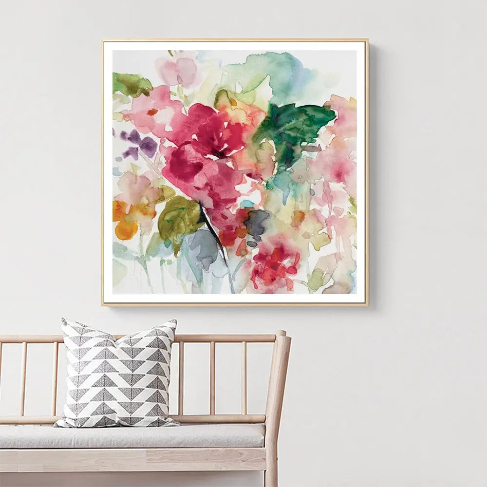 Wall Art 90cmx90cm Floral Brunch Gold Frame Canvas - Home & Garden > Wall Art