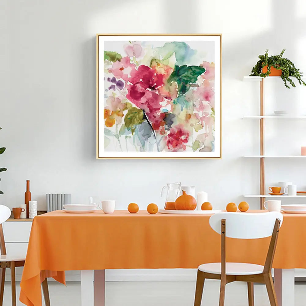 Wall Art 90cmx90cm Floral Brunch Gold Frame Canvas - Home & Garden > Wall Art