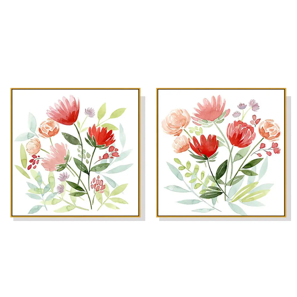 Wall Art 90cmx90cm Florals 2 Sets Gold Frame Canvas - Home & Garden > Wall Art