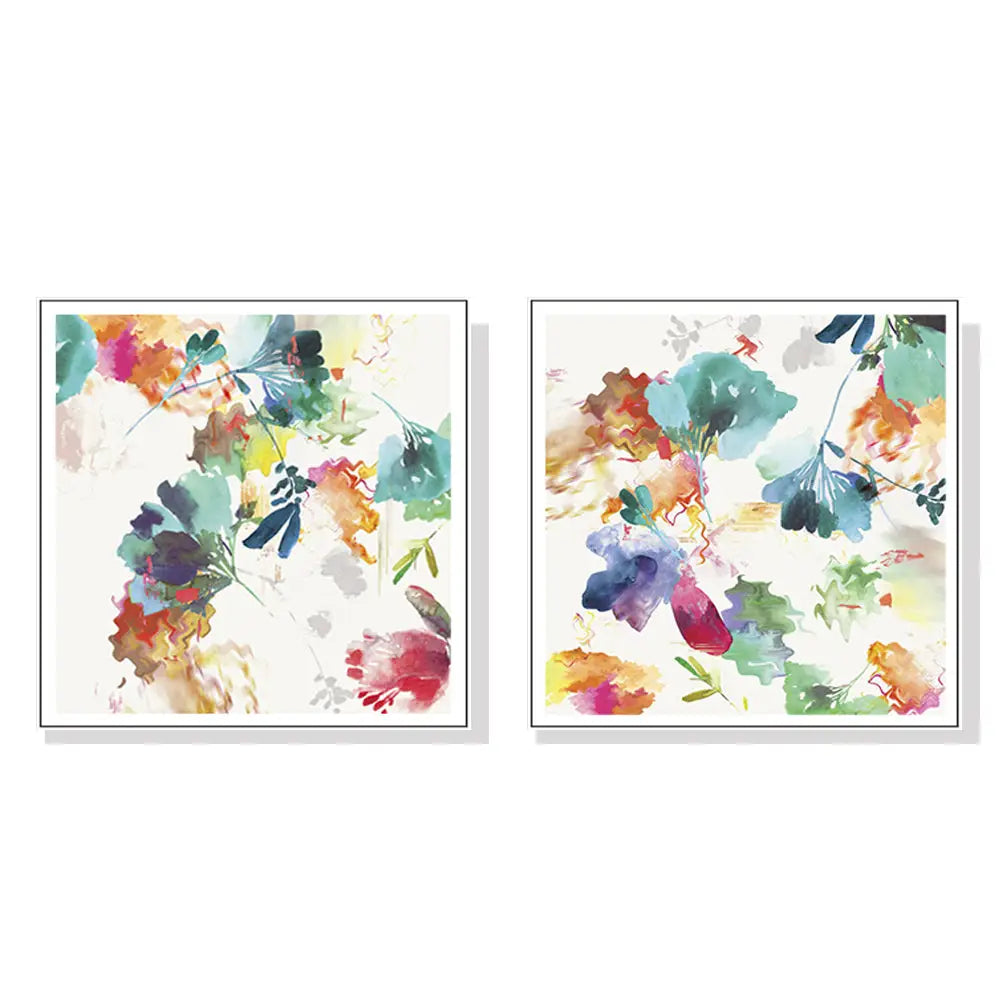 Wall Art 90cmx90cm Glitchy Floral 2 Sets White Frame Canvas - Home & Garden > Wall Art