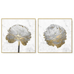 Wall Art 90cmx90cm Gold And White Blossom On White 2 Sets Gold Frame Canvas - Home & Garden > Wall Art