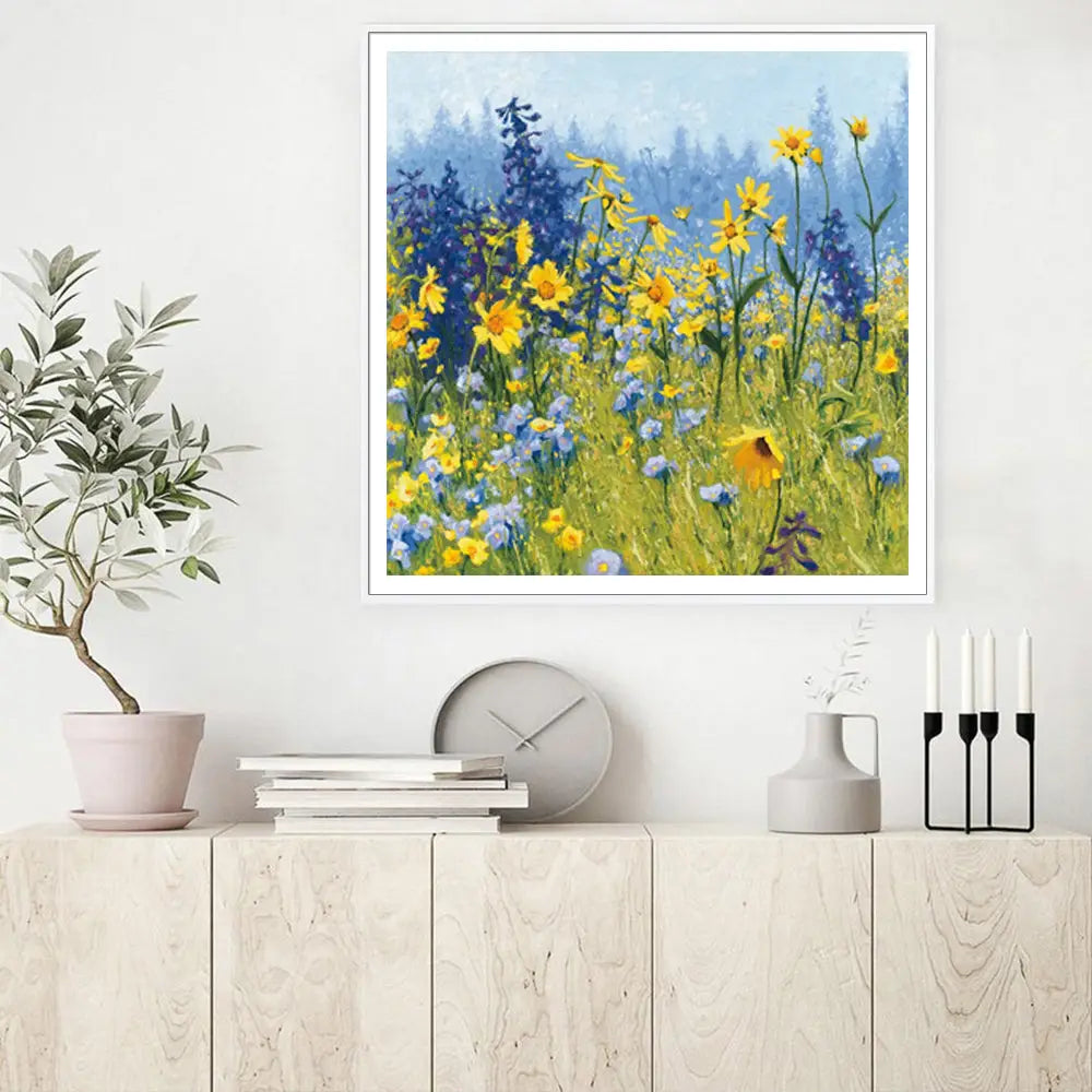 Wall Art 90cmx90cm Joyful In July White Frame Canvas - Home & Garden > Wall Art