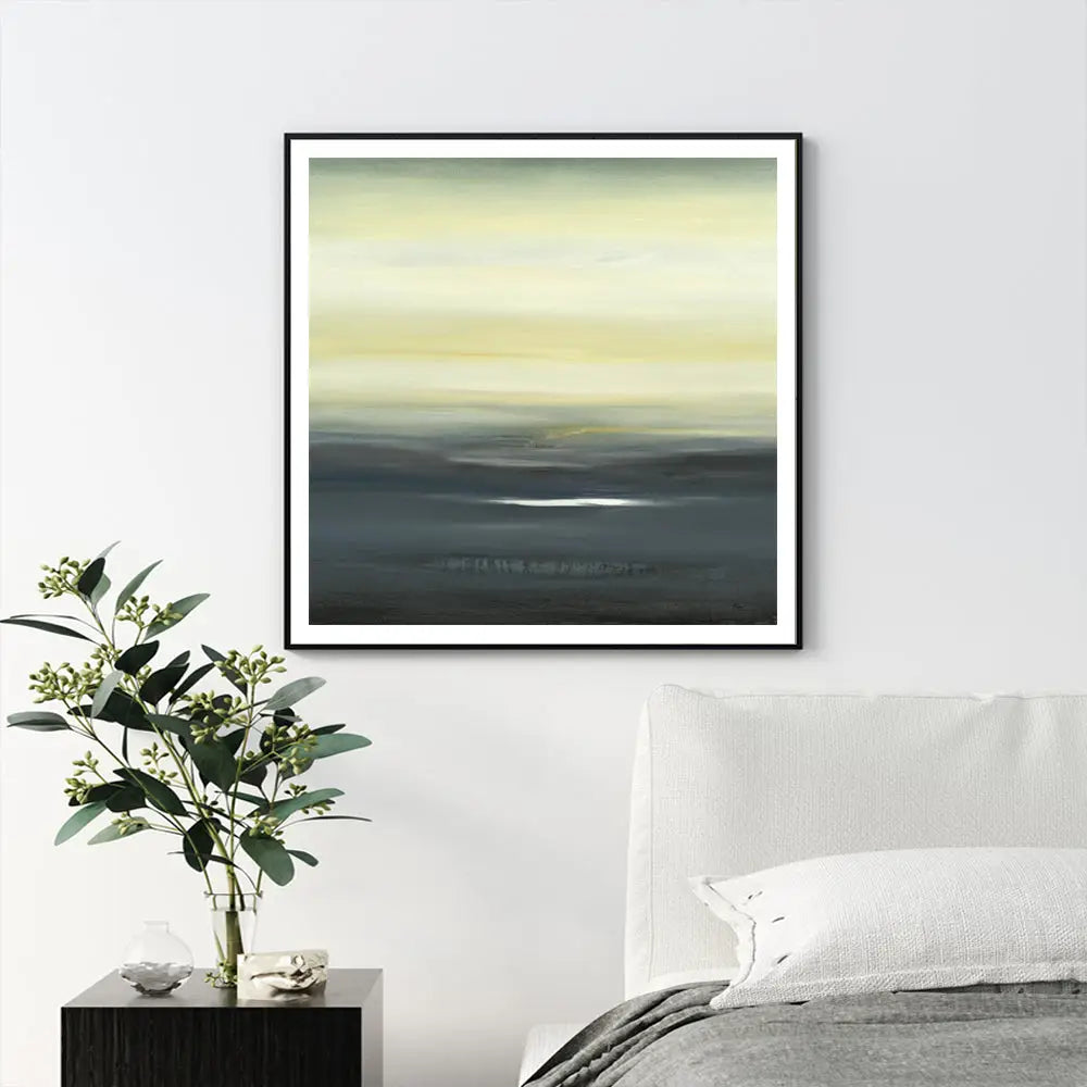 Wall Art 90cmx90cm Land of Serenity Black Frame Canvas - Home & Garden > Wall Art
