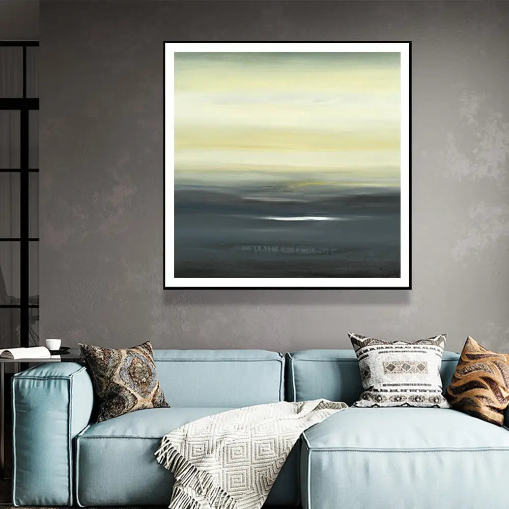 Wall Art 90cmx90cm Land of Serenity Black Frame Canvas - Home & Garden > Wall Art