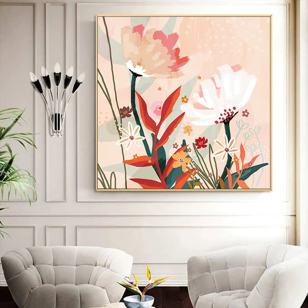 Wall Art 90cmx90cm Native Floral Gold Frame Canvas - Home & Garden > Wall Art