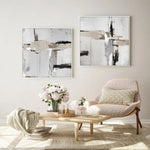 Wall Art 90cmx90cm Neutral Abstract 2 Sets White Frame Canvas - Home & Garden > Wall Art