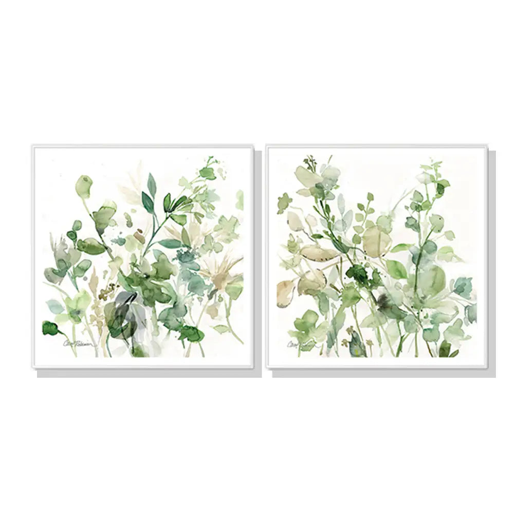 Wall Art 90cmx90cm Sage Garden By Carol Robinson 2 Sets White Frame Canvas - Home & Garden > Wall Art