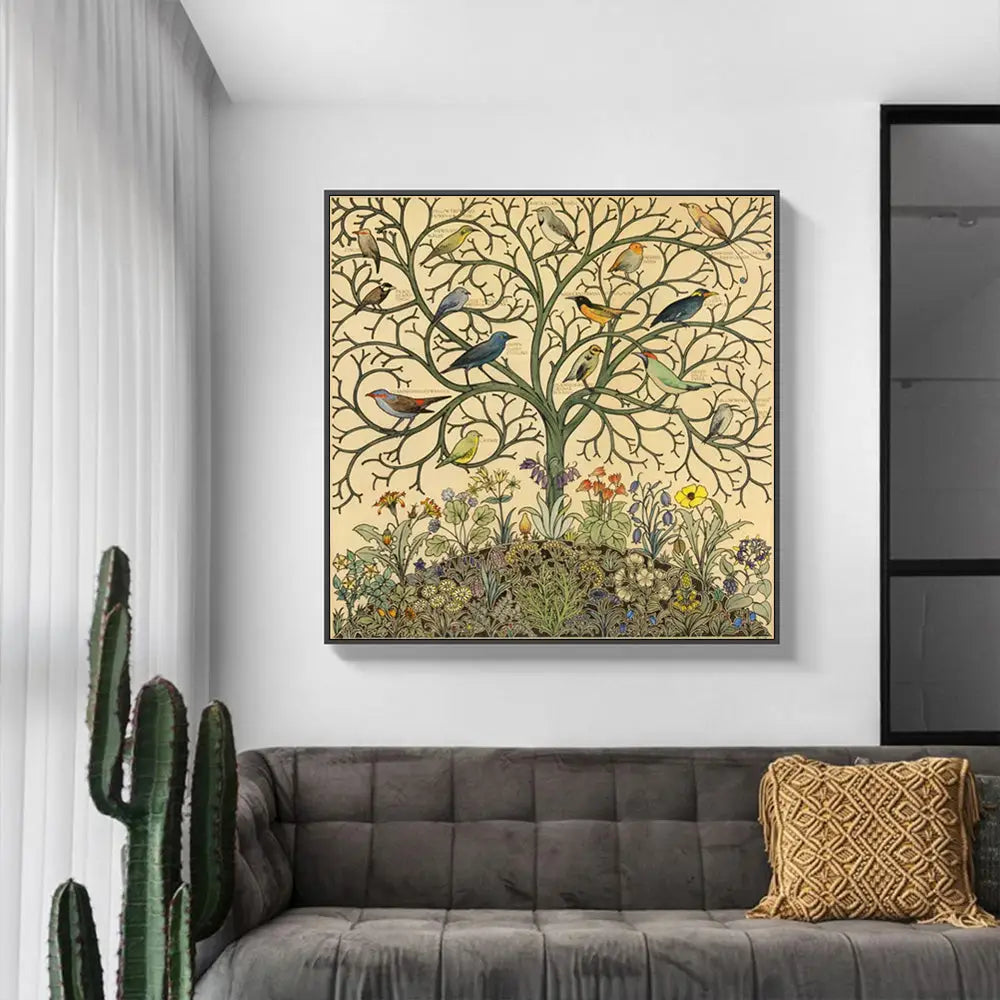 Wall Art 90cmx90cm Tree Of Life Black Frame Canvas - Home & Garden > Wall Art
