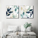 Wall Art 90cmx90cm Watercolour style leaves 2 Sets White Frame Canvas - Home & Garden > Wall Art