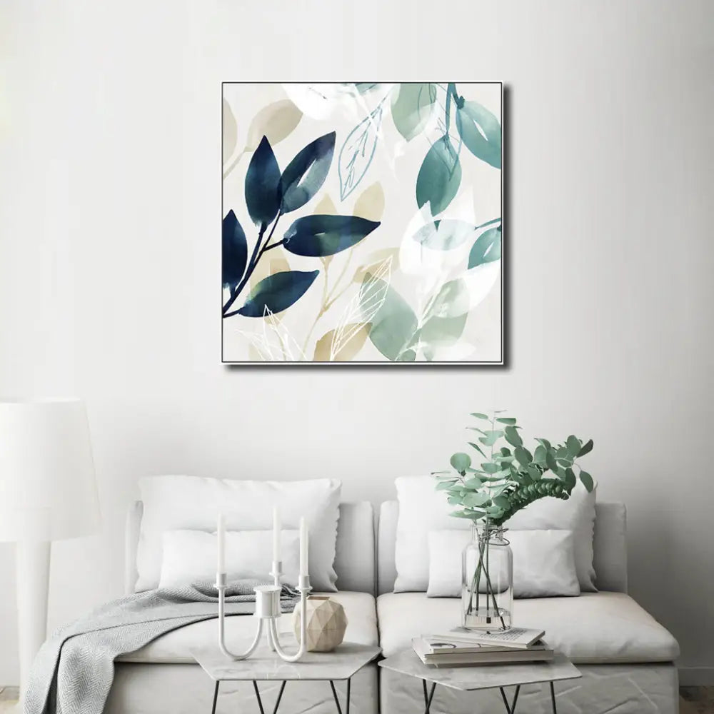 Wall Art 90cmx90cm Watercolour style leaves 2 Sets White Frame Canvas - Home & Garden > Wall Art