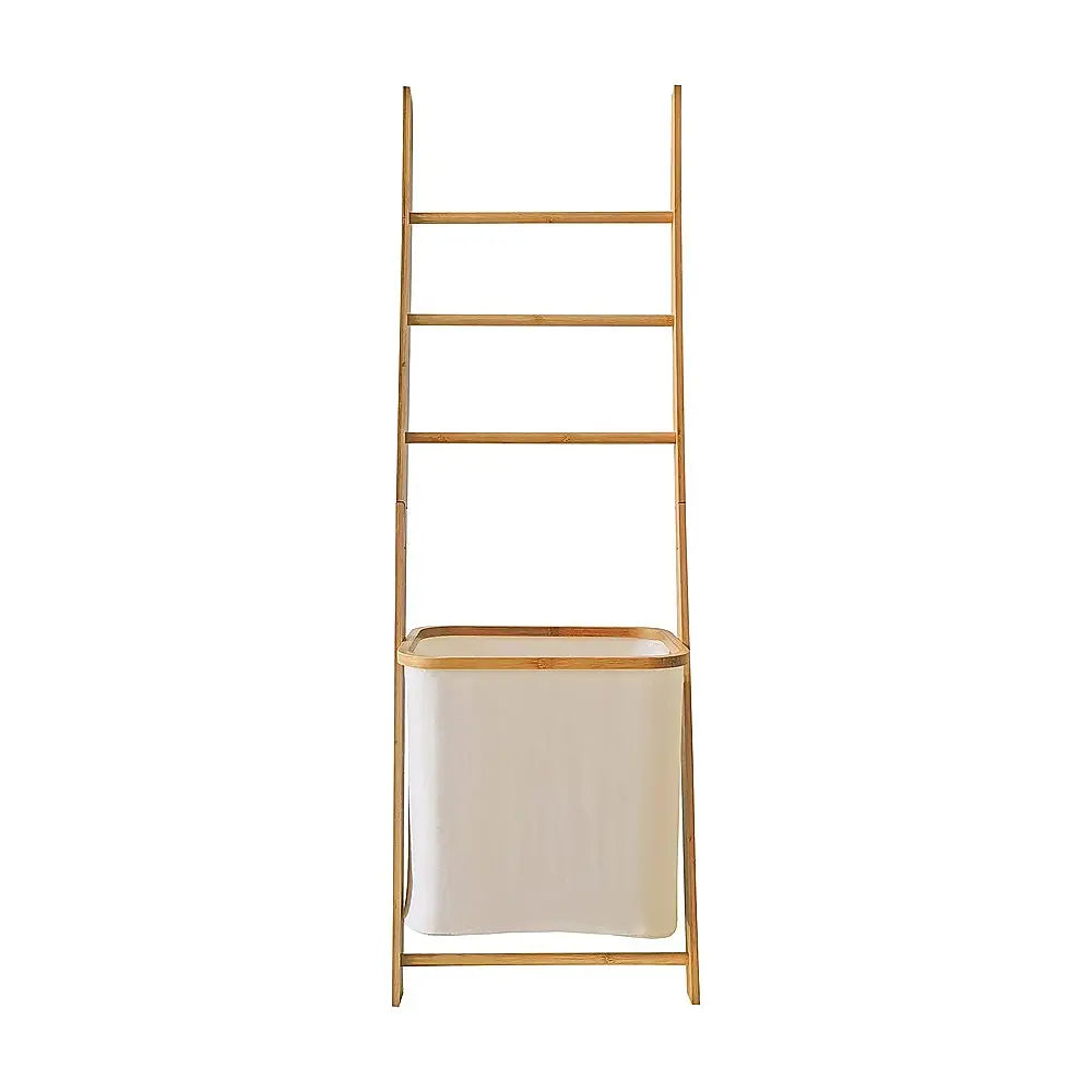 Wall Leaning Ladder Shelf with Laundry Basket Clothes Hamper Bath Towel Rack - Furniture > Office