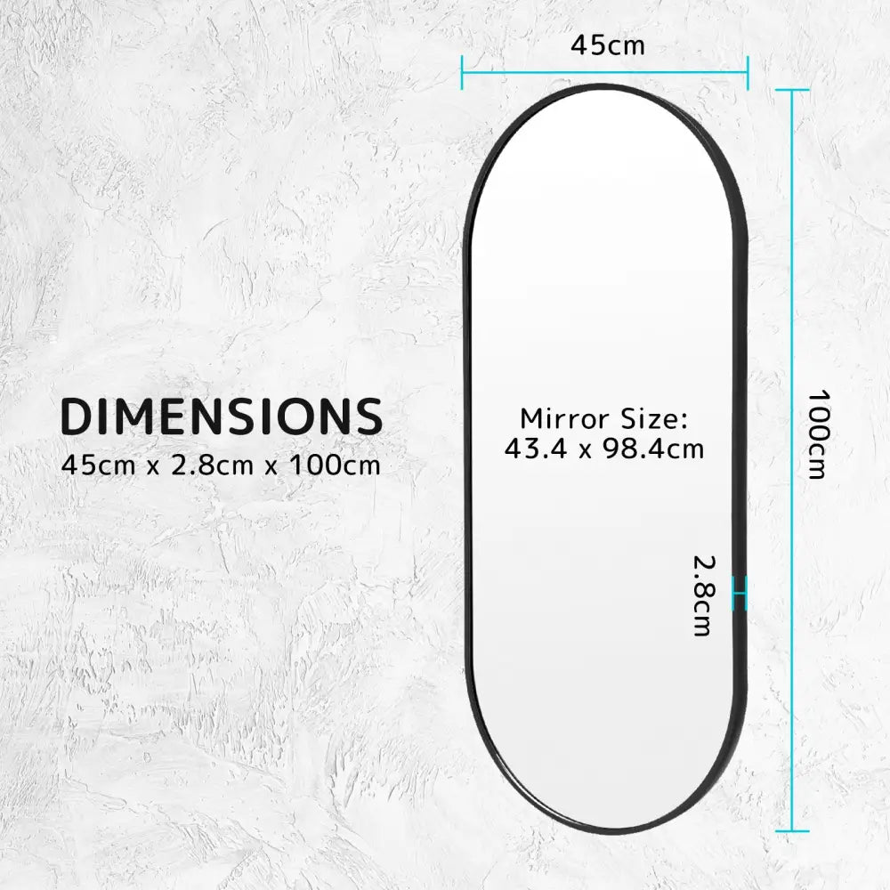 Wall Mirror Oval Aluminum Frame Bathroom 45x100cm BLACK - Home & Garden > Decor > Mirrors