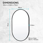 Wall Mirror Oval Aluminum Frame Bathroom 50x75cm BLACK - Home & Garden > Decor > Mirrors