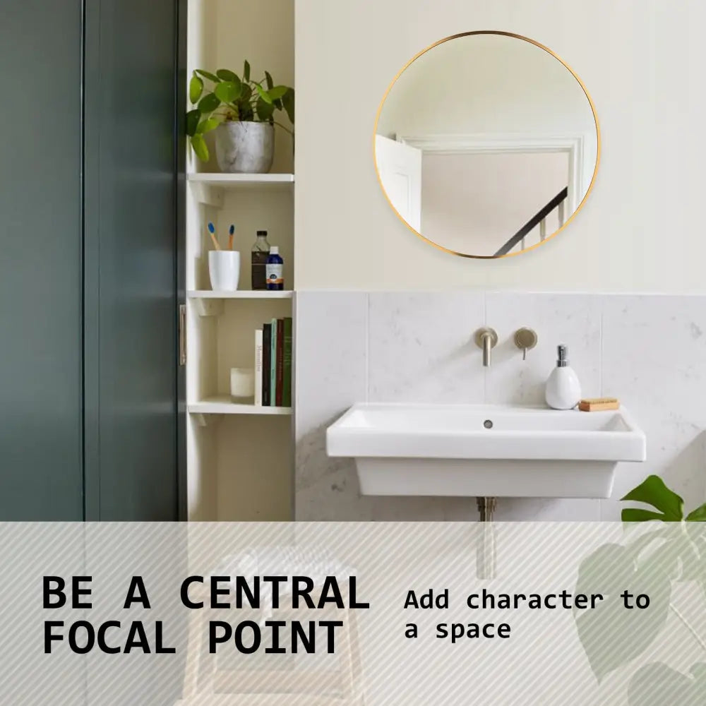 Wall Mirror Round Aluminum Frame Bathroom 60cm GOLD - Home & Garden > Decor > Mirrors