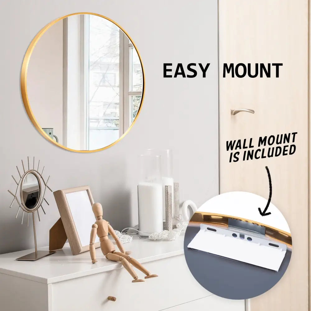 Wall Mirror Round Aluminum Frame Bathroom 60cm GOLD - Home & Garden > Decor > Mirrors