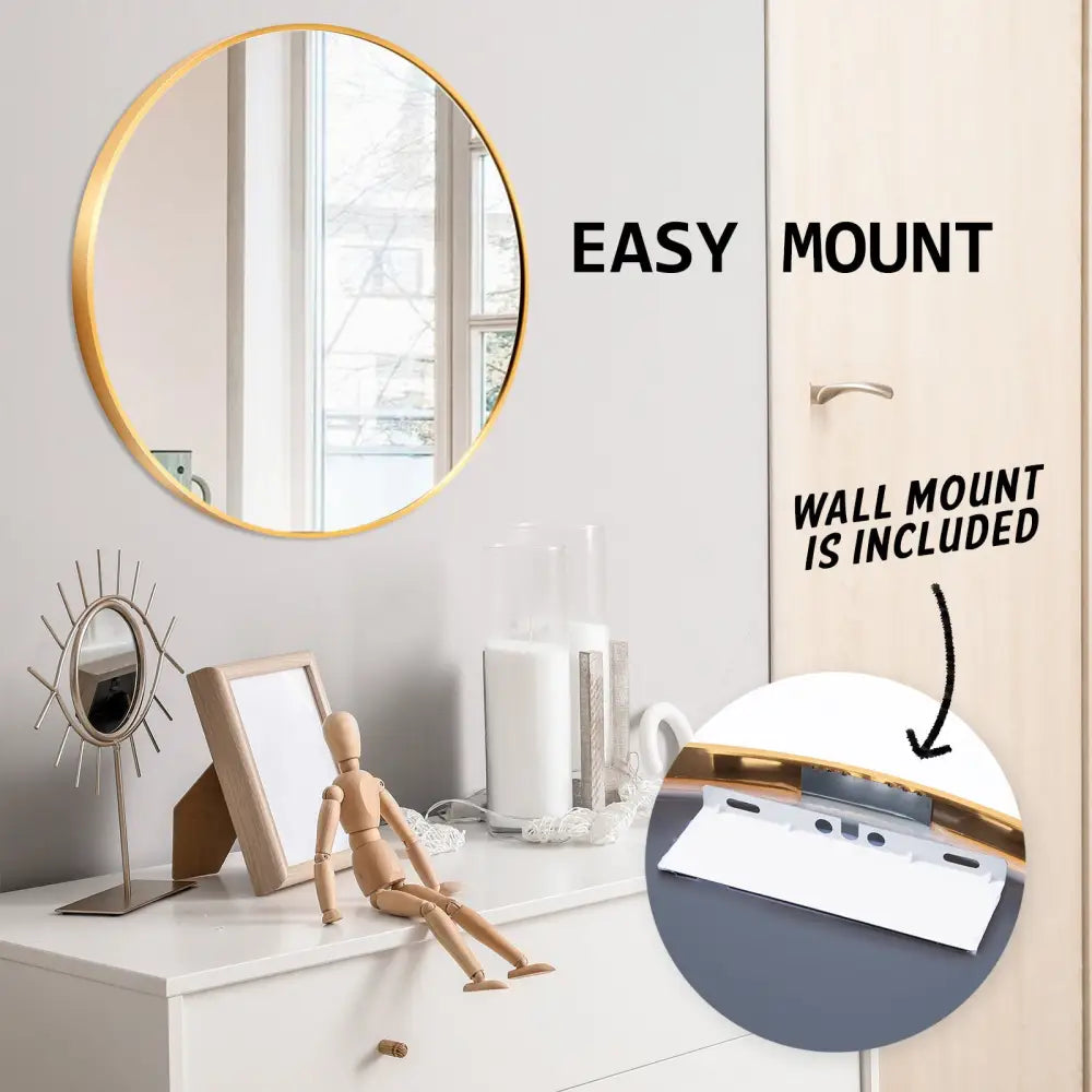 Wall Mirror Round Aluminum Frame Bathroom 70cm GOLD - Home & Garden > Decor > Mirrors