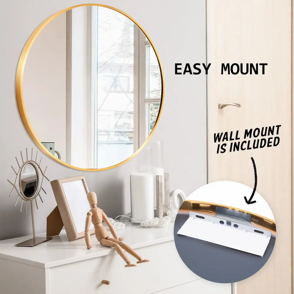 Wall Mirror Round Aluminum Frame Bathroom 80cm GOLD - Home & Garden > Decor > Mirrors