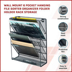 Wall Mount 6 Pocket Hanging File Sorter Organizer Folder Holder Rack Storage - Furniture > Office