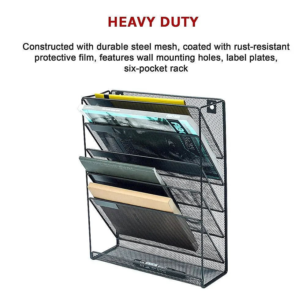 Wall Mount 6 Pocket Hanging File Sorter Organizer Folder Holder Rack Storage - Furniture > Office