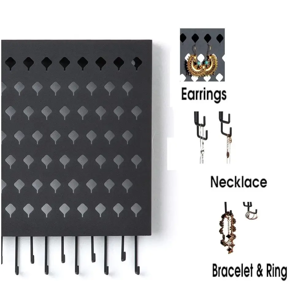 Wall Mount Earring Jewelry Hanger Organizer Holder with 109 Holes and 19 Hooks (Black) - Home & Garden > Storage