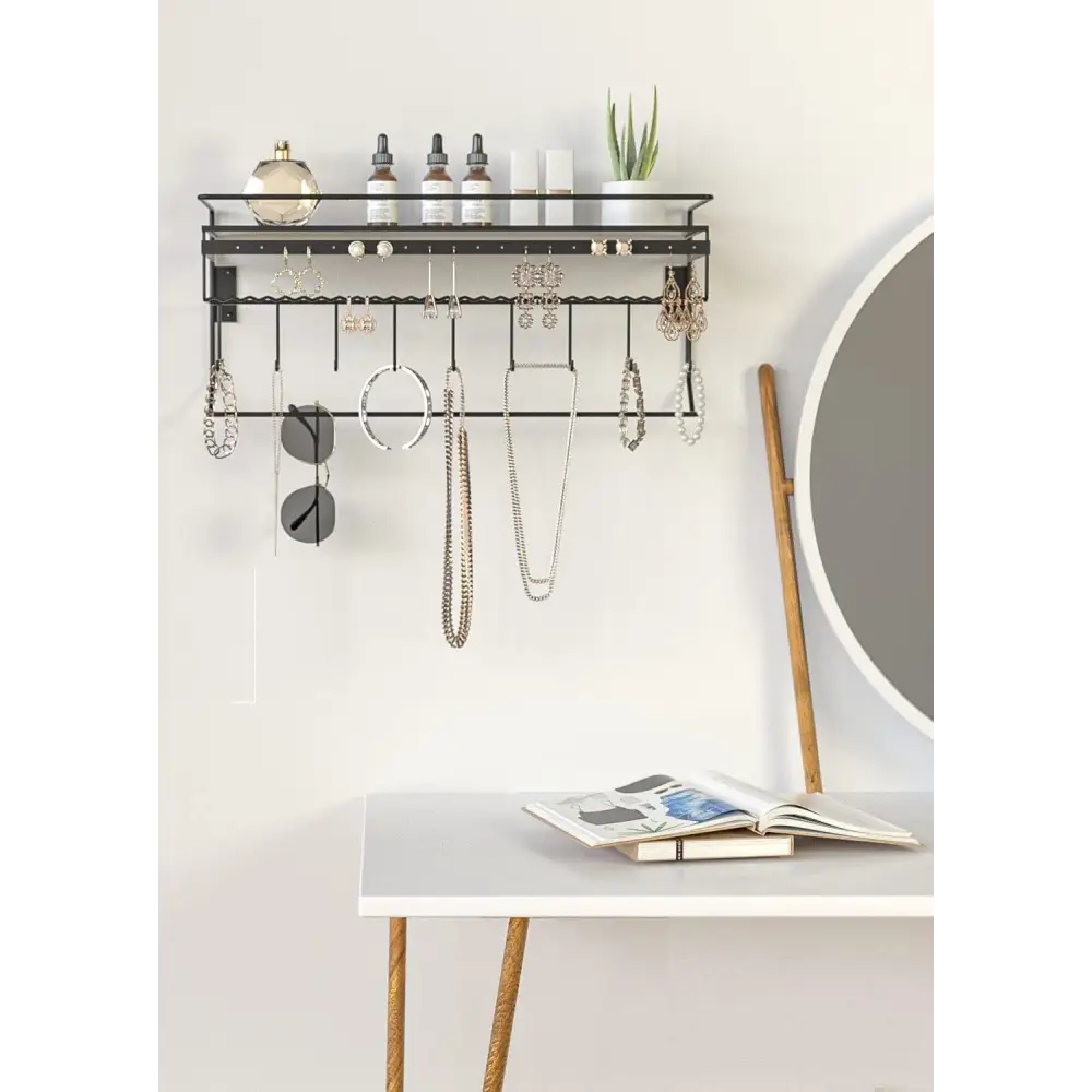Wall Mounted Classic Black Iron Designer for Cosmetics and Jewelry Storage Shelf - Home & Garden > Storage