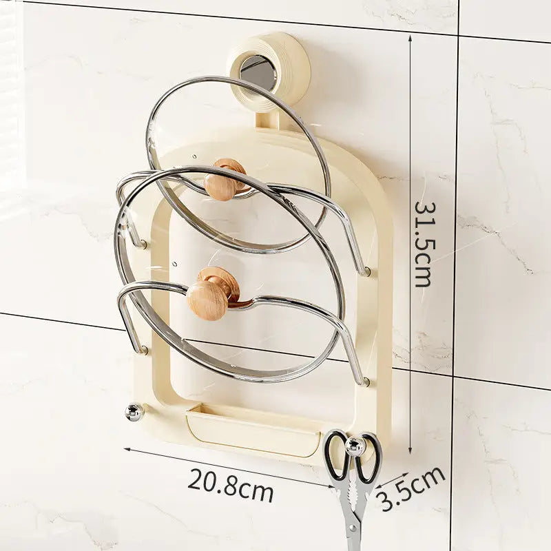 Wall-Mounted Pot Lid Organizer Rack - Kitchen Storage Holder with Adhesive Mount (31.5 x 20.8 x 3.5 cm) - Home & Garden
