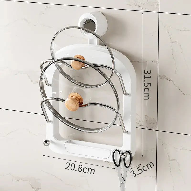 Wall-Mounted Pot Lid Organizer Rack - Kitchen Storage Holder with Adhesive Mount (31.5 x 20.8 x 3.5 cm) - Home & Garden
