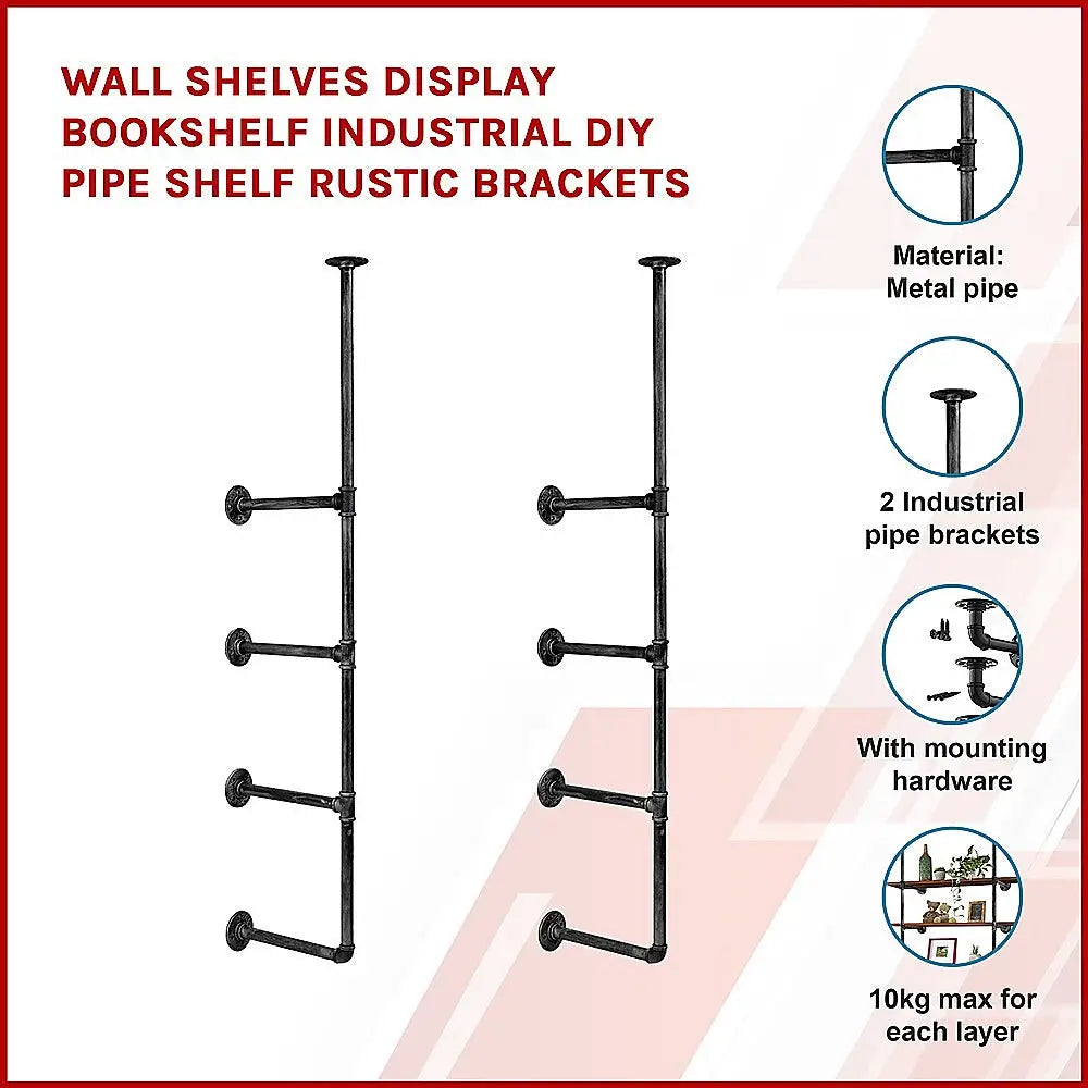 Wall Shelves Display Bookshelf Industrial DIY Pipe Shelf Rustic Brackets - Furniture > Office