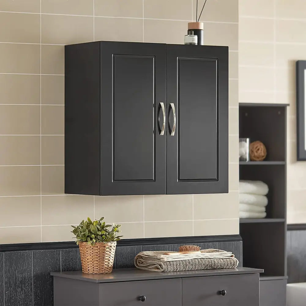 Wall Storage Cabinet Double Doors Black - Home & Garden > Storage