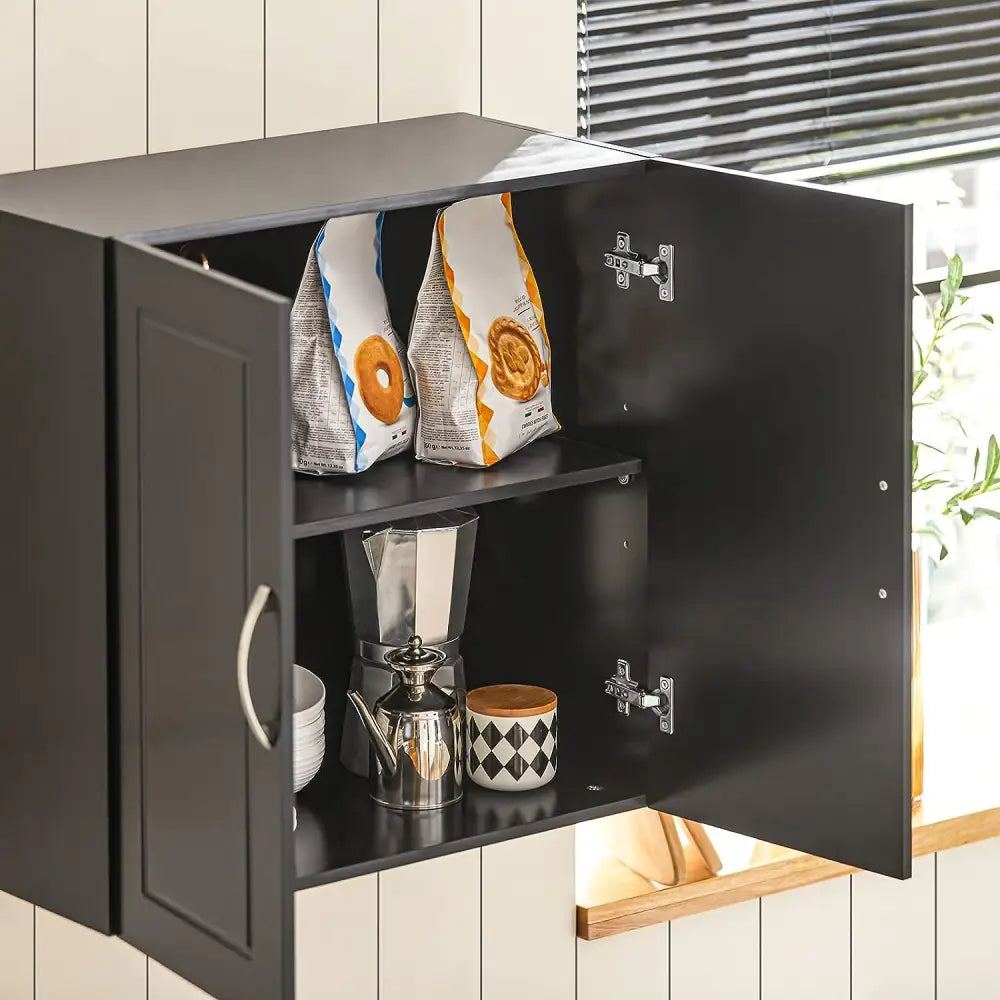 Wall Storage Cabinet Double Doors Black - Home & Garden > Storage