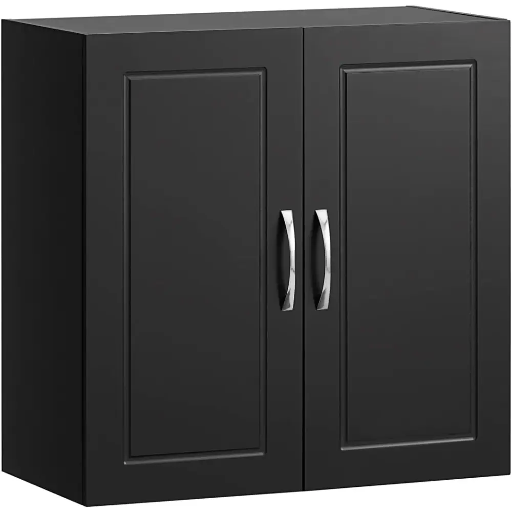Wall Storage Cabinet Double Doors Black - Home & Garden > Storage