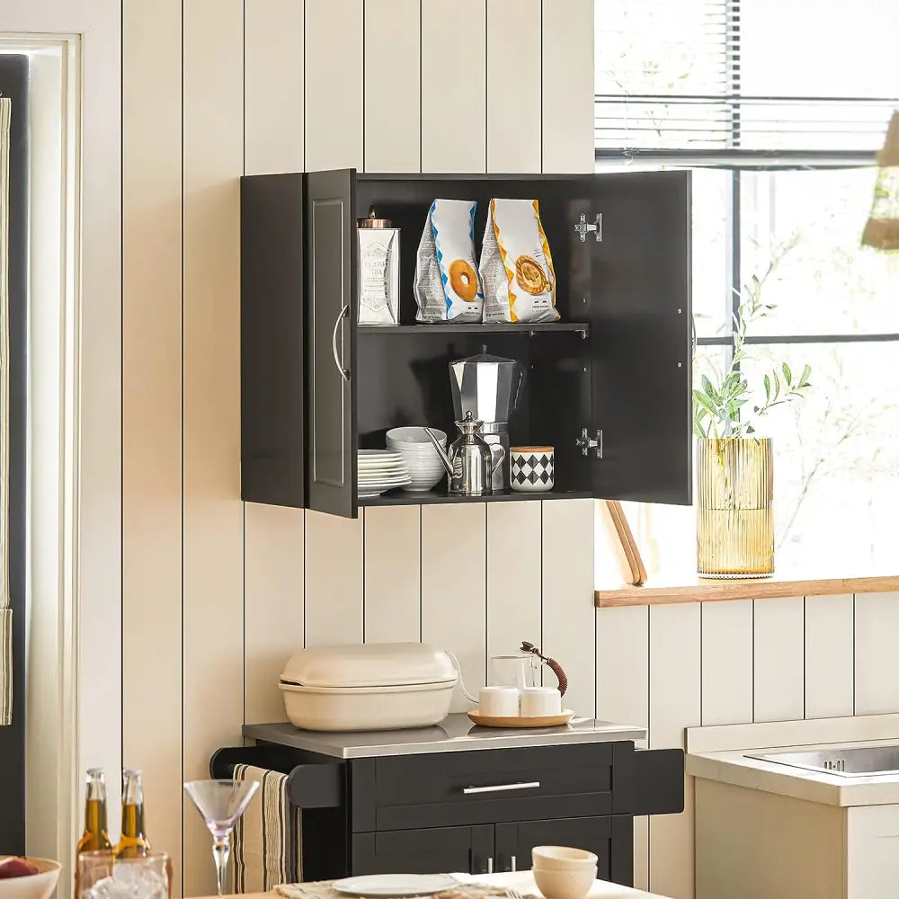 Wall Storage Cabinet Double Doors Black - Home & Garden > Storage