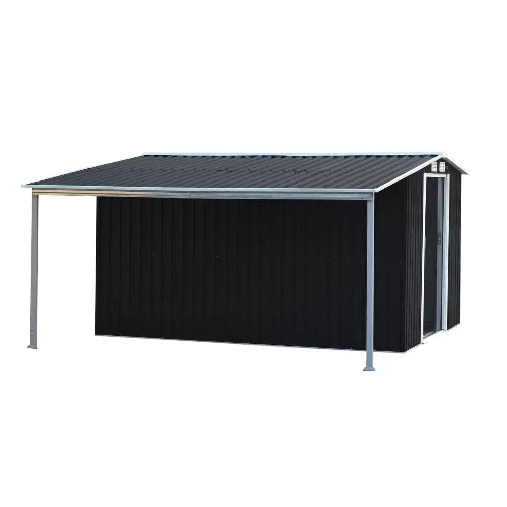 Wallaroo 10x8ft Zinc Steel Garden Shed with Open Storage - Black - Home & Garden > Storage