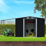 Wallaroo 10x8ft Zinc Steel Garden Shed with Open Storage - Black - Home & Garden > Storage