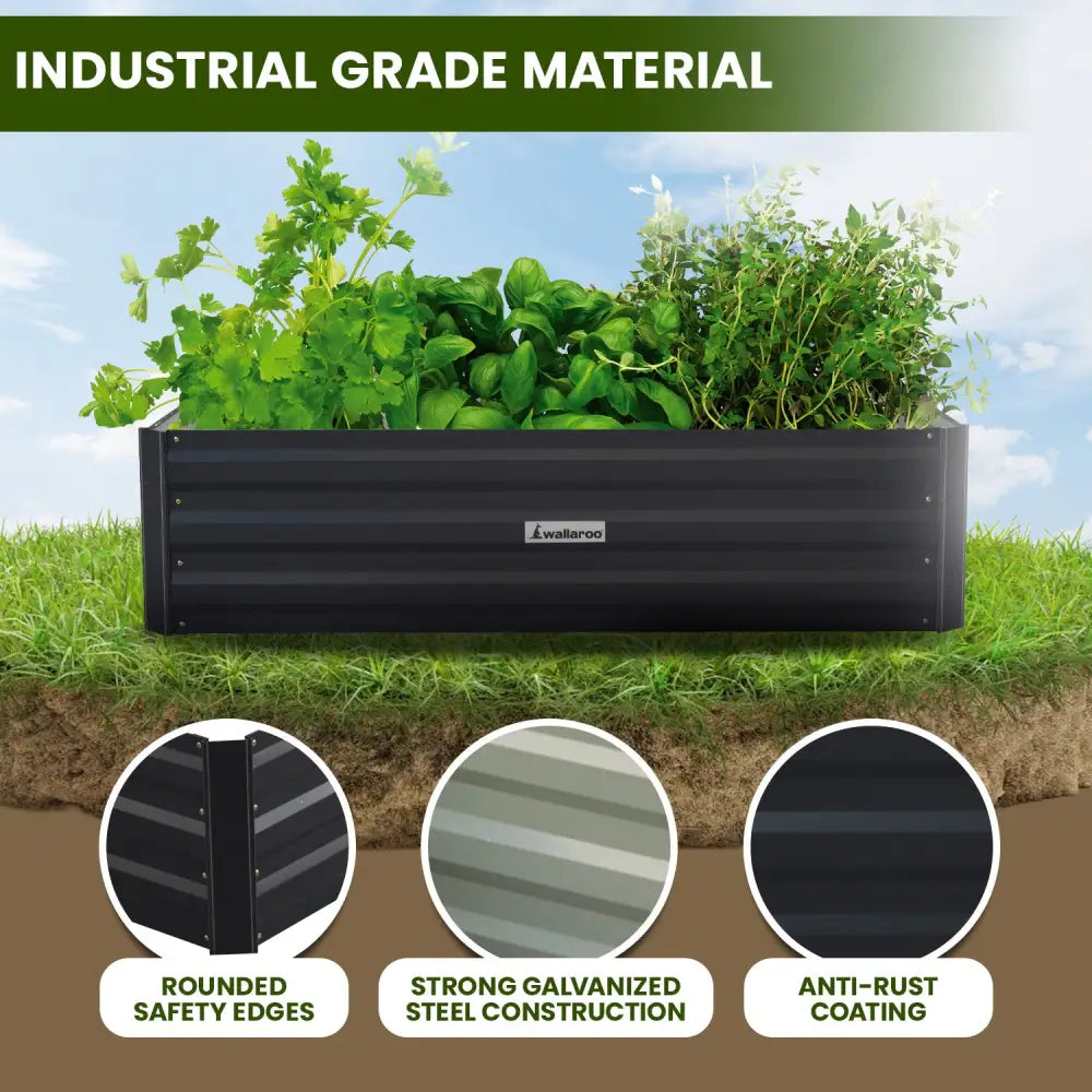 Wallaroo 150 x 90 x 30cm Galvanized Steel Garden Bed - Black - Home & Garden > Garden Beds