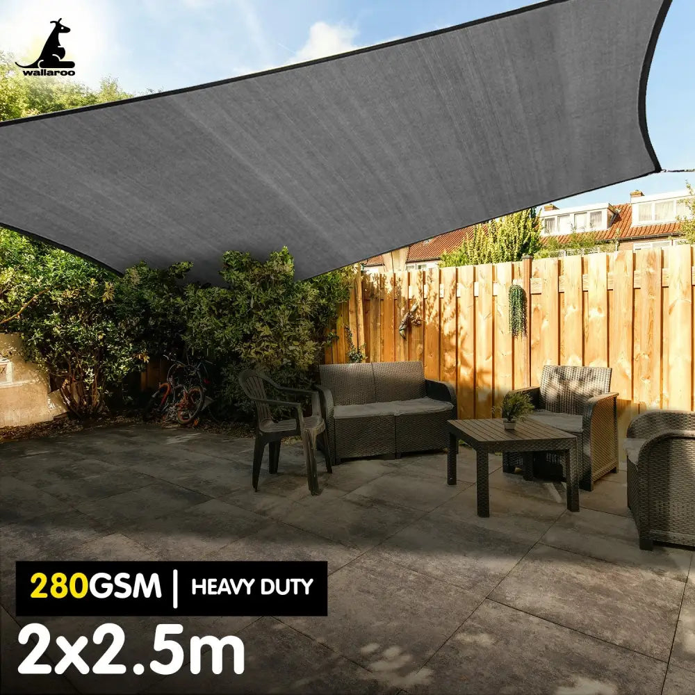 Wallaroo 280gsm Outdoor Sun Shade Sail Canopy Grey - 2m X 2.5m - Home & Garden > Shading