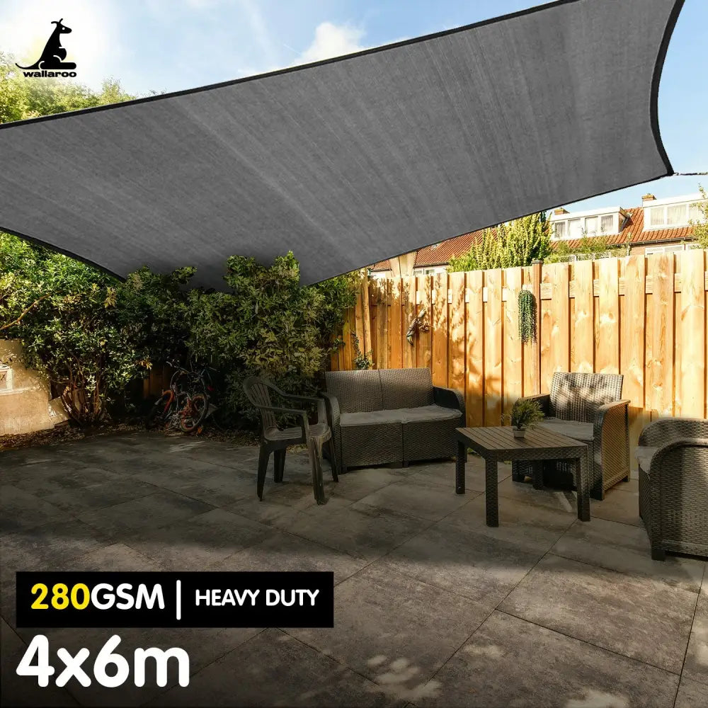 Wallaroo 280gsm Outdoor Sun Shade Sail Canopy Grey - 4m X 6m - Home & Garden > Shading