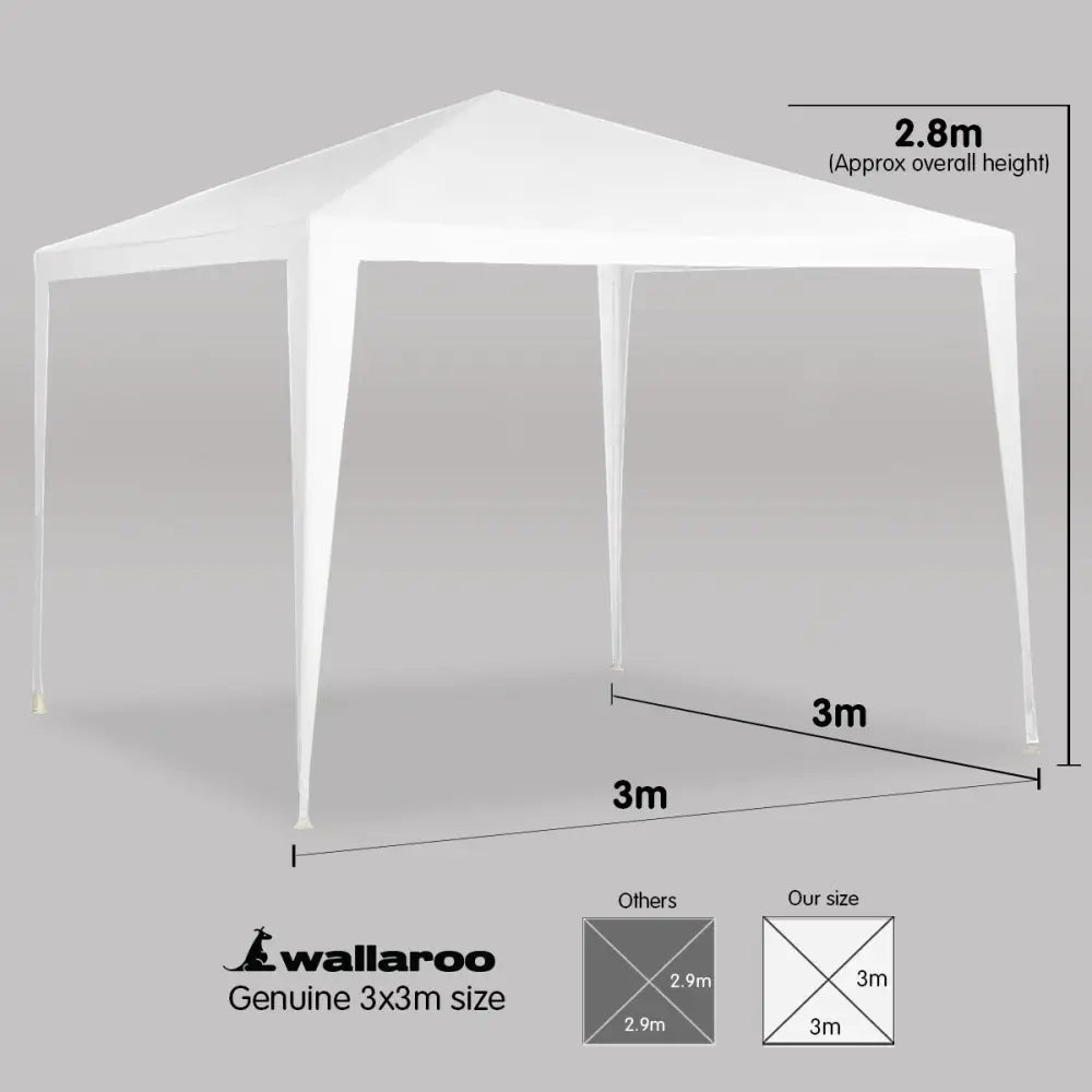 Wallaroo 3x3m Outdoor Party Wedding Event Gazebo Tent - White - Home & Garden > Shading