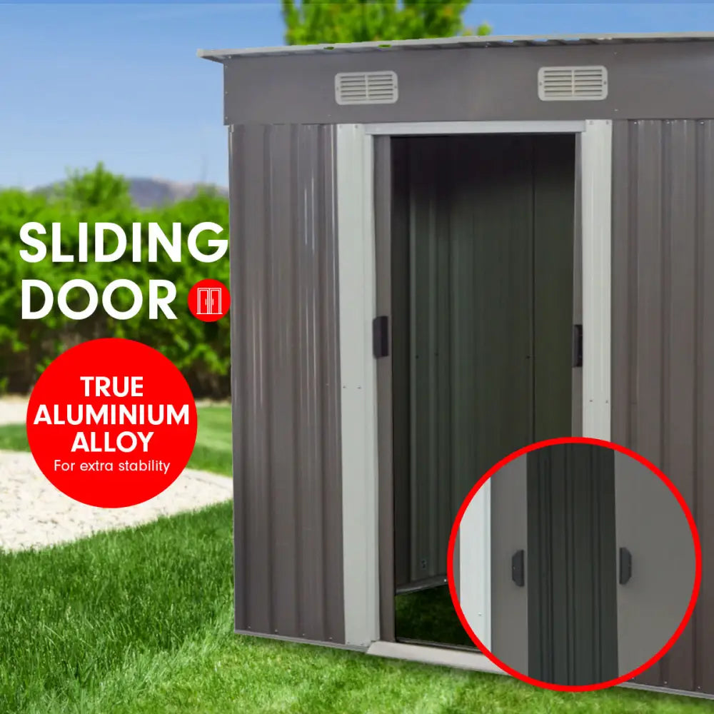 Wallaroo 4ft x 6ft Garden Shed with Base Flat Roof Outdoor Storage - Grey - Home & Garden > Storage