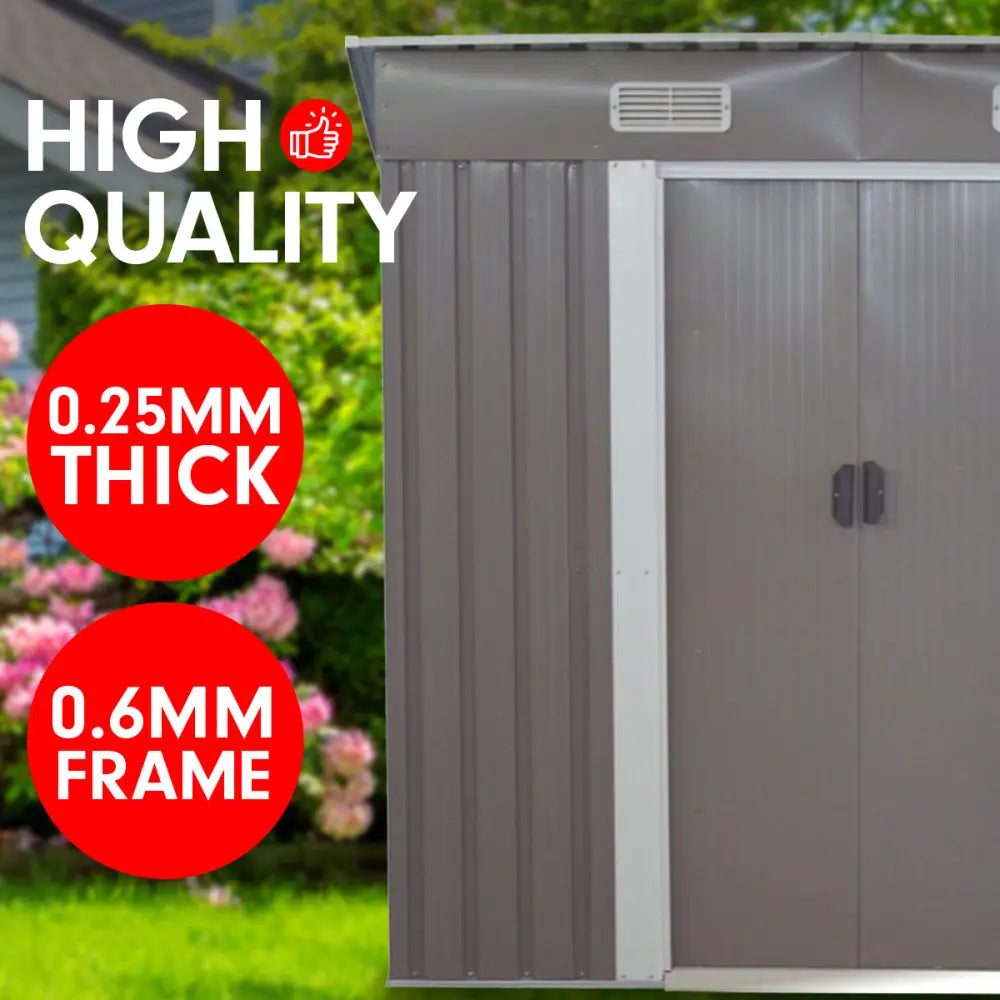 Wallaroo 4ft x 6ft Garden Shed with Base Flat Roof Outdoor Storage - Grey - Home & Garden > Storage
