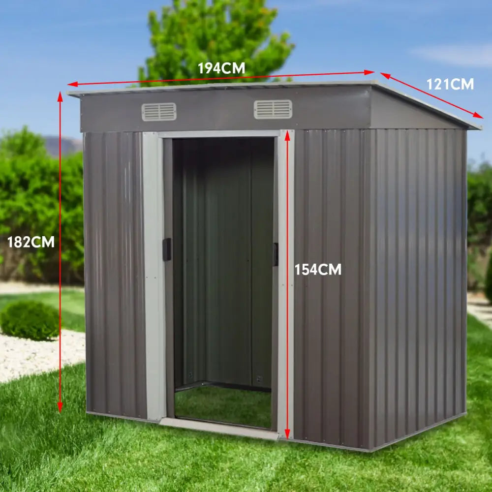 Wallaroo 4ft x 6ft Garden Shed with Base Flat Roof Outdoor Storage - Grey - Home & Garden > Storage