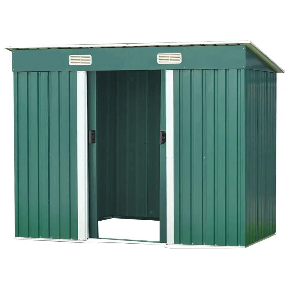 Wallaroo 4ft x 8ft Garden Shed Flat Roof Outdoor Storage - Green - Home & Garden > Storage