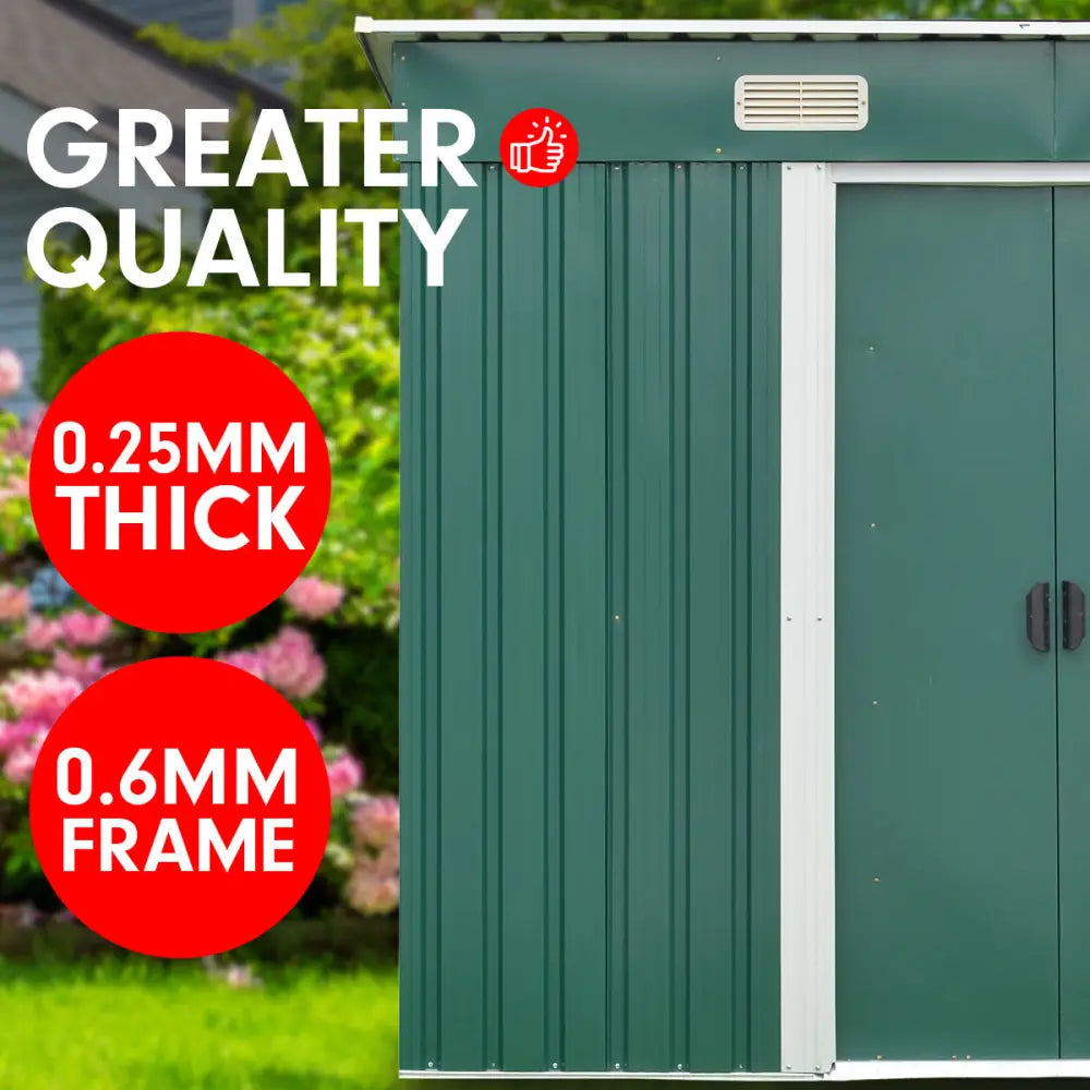 Wallaroo 4ft x 8ft Garden Shed Flat Roof Outdoor Storage - Green - Home & Garden > Storage