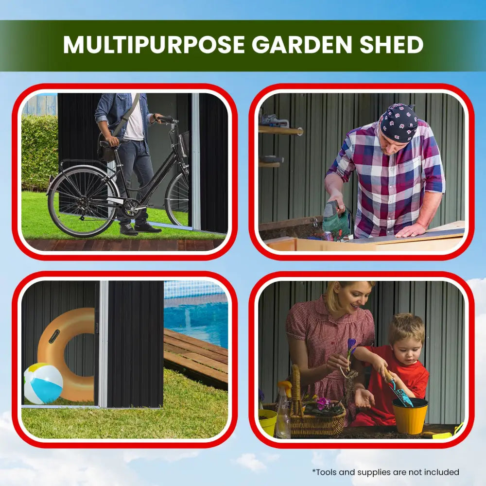Wallaroo 8x8ft Zinc Steel Garden Shed with Open Storage - Black - Home & Garden > Storage