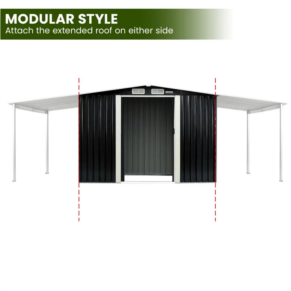 Wallaroo 8x8ft Zinc Steel Garden Shed with Open Storage - Black - Home & Garden > Storage