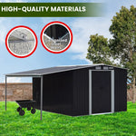 Wallaroo 8x8ft Zinc Steel Garden Shed with Open Storage - Black - Home & Garden > Storage