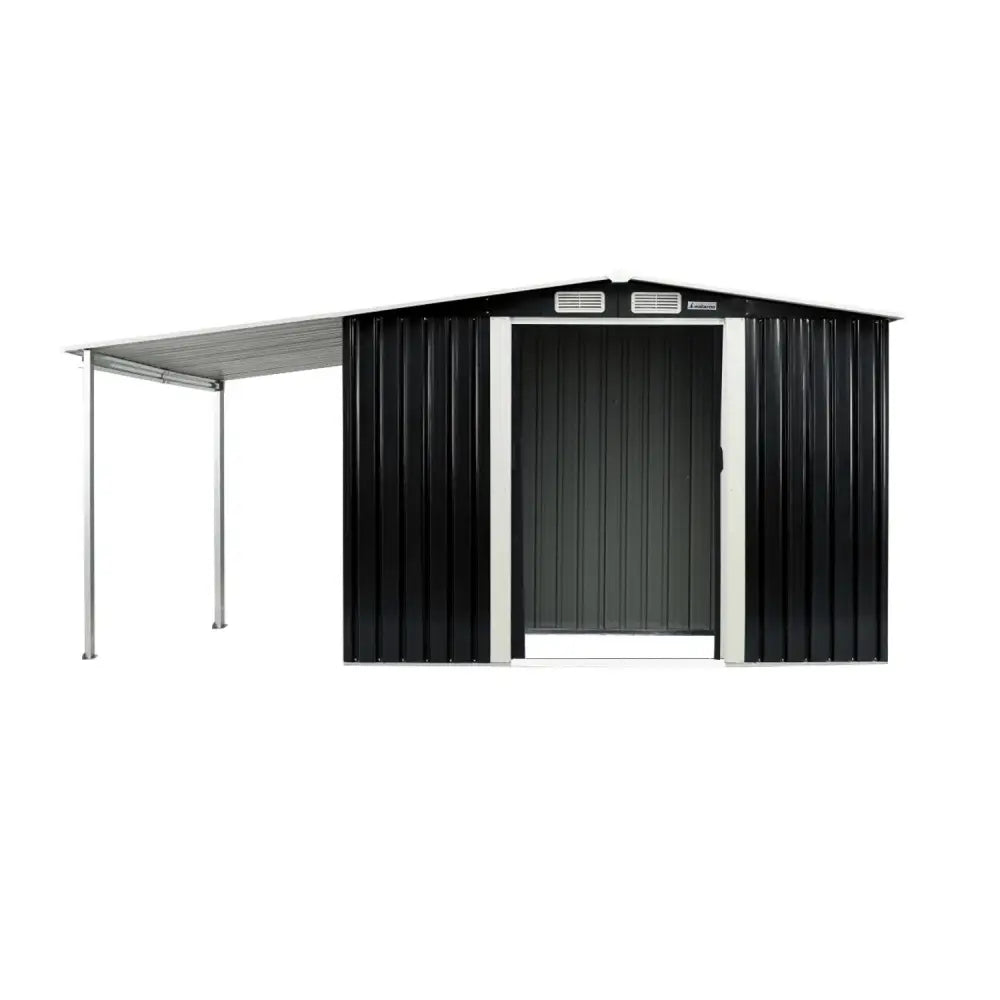 Wallaroo 8x8ft Zinc Steel Garden Shed with Open Storage - Black - Home & Garden > Storage