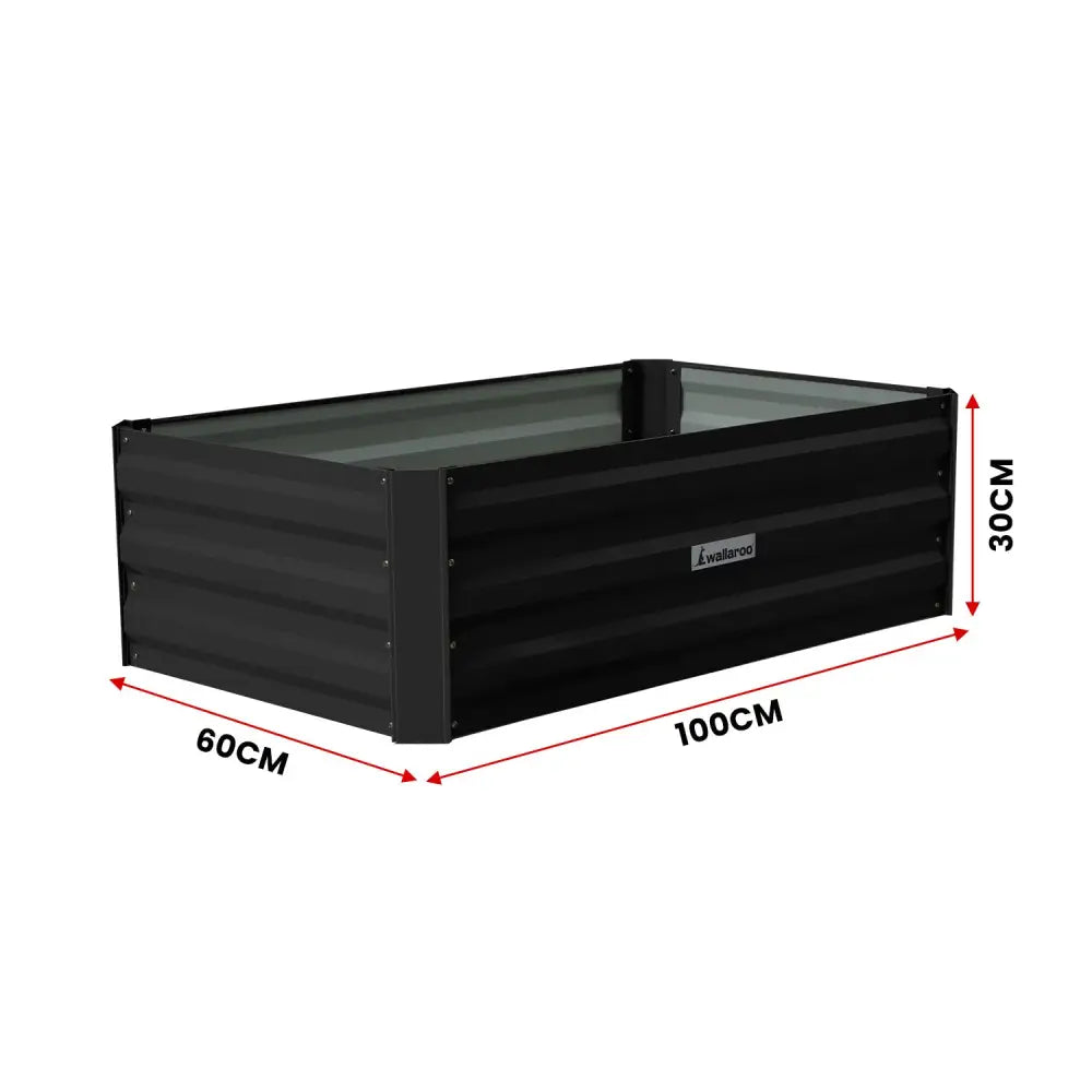 Wallaroo Garden Bed 100 x 60 x 30cm Galvanized Steel - Black - Home & Garden > Garden Beds