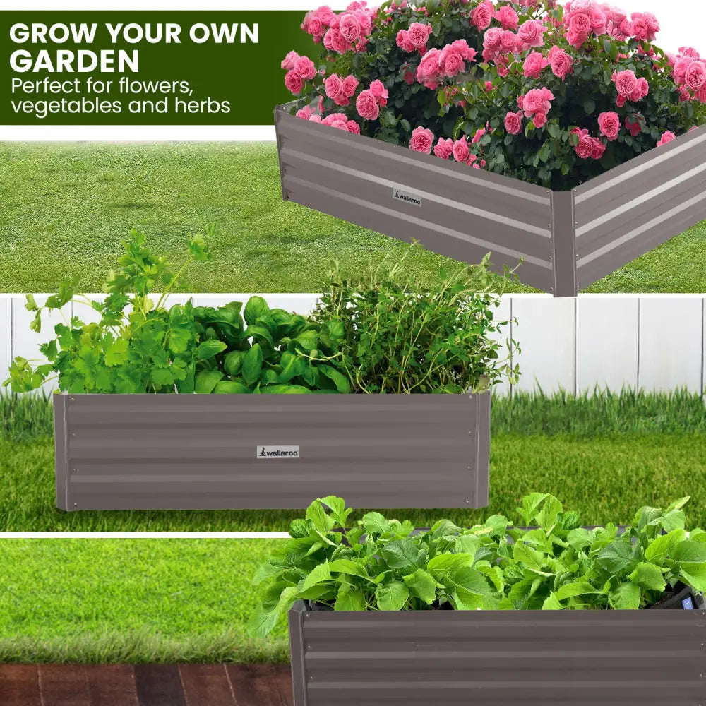 Wallaroo Garden Bed 100 x 60 x 30cm Galvanized Steel - Grey - Home & Garden > Garden Beds